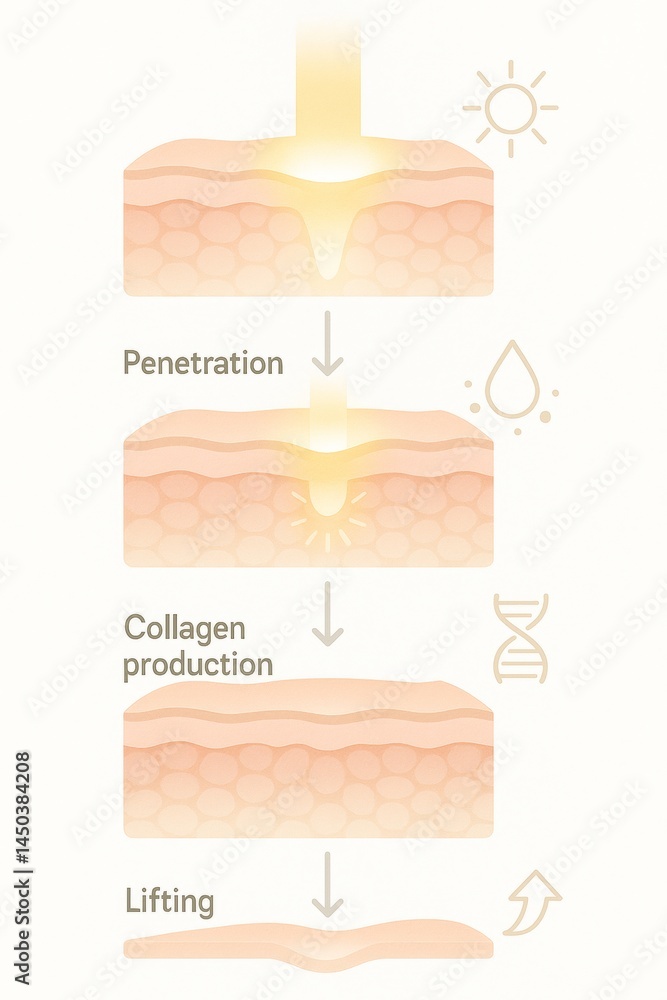 Fractional laser treatment stimulating collagen production and tightening skin, achieving a lifting effect, promoting younger-looking skin through effective penetration and hydration