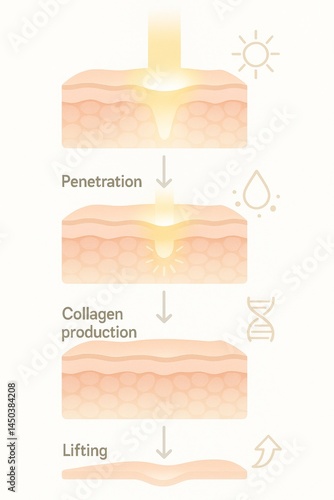 Obraz na płótnie Fractional laser treatment stimulating collagen production and tightening skin, achieving a lifting effect, promoting younger-looking skin through effective penetration and hydration w salonie