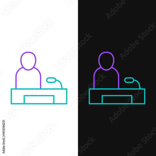 Line Television report icon isolated on white and black background. TV news. Colorful outline concept. Vector
