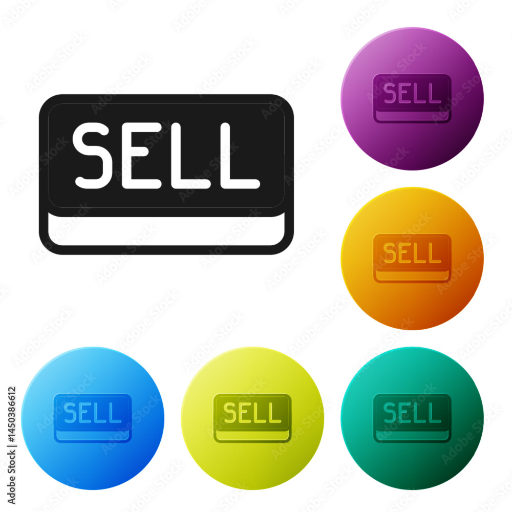 Black Sell button icon isolated on white background. Financial and stock investment market concept. Set icons in color circle buttons. Vector Black Sell button icon isolated on white background. Financial and stock investment market concept. Set icons in color circle buttons. Vector