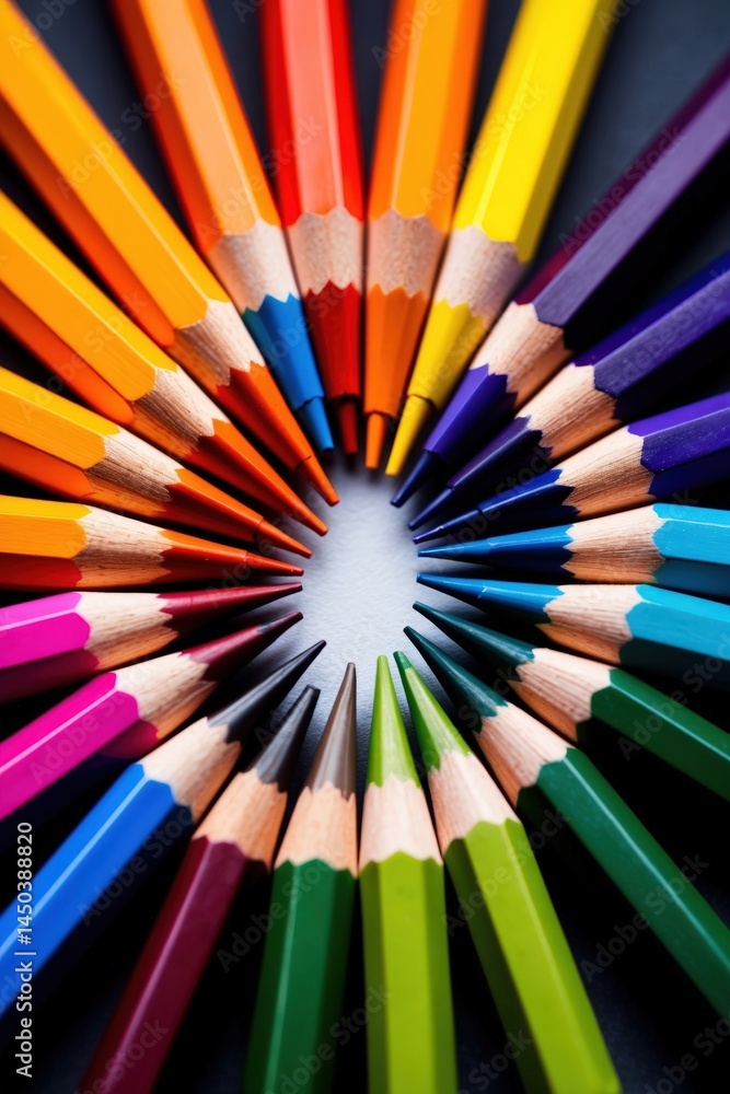 Fototapeta premium Vibrant colored pencils arranged in a circle