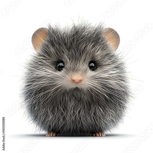 Obraz na płótnie Fluffy round gray creature with big dark eyes and a tiny pink nose isolated against a white background. w salonie