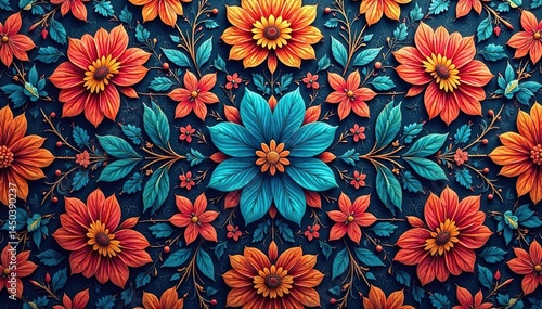 Wallpaper Mural Intricate floral textile design, repeating motif, wallpaper, botanical, fabric Torontodigital.ca