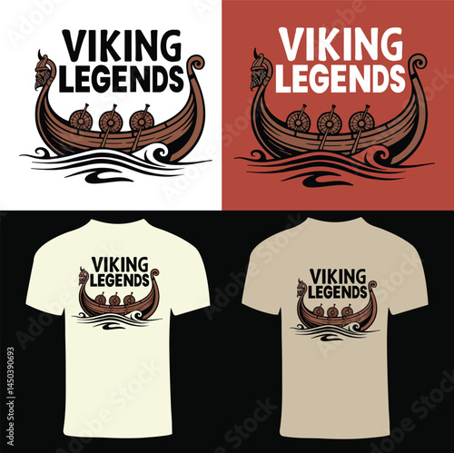 Viking legends t shirt design vector, Norse mythology Viking ship t shirt graphic
