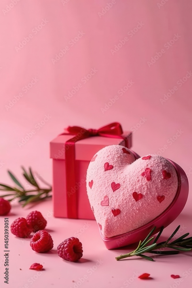 Heart-shaped gift boxes, raspberry cake, berries, rosemary, dried flowers Pink background Valentine's Day , background, dried flowers Heart-shaped gift boxes, raspberry cake, berries, rosemary, dried flowers Pink background Valentine's Day , background, dried flowers