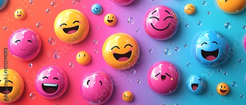 Obraz na płótnie Colorful emoji bubbles, happy faces, fun background w salonie