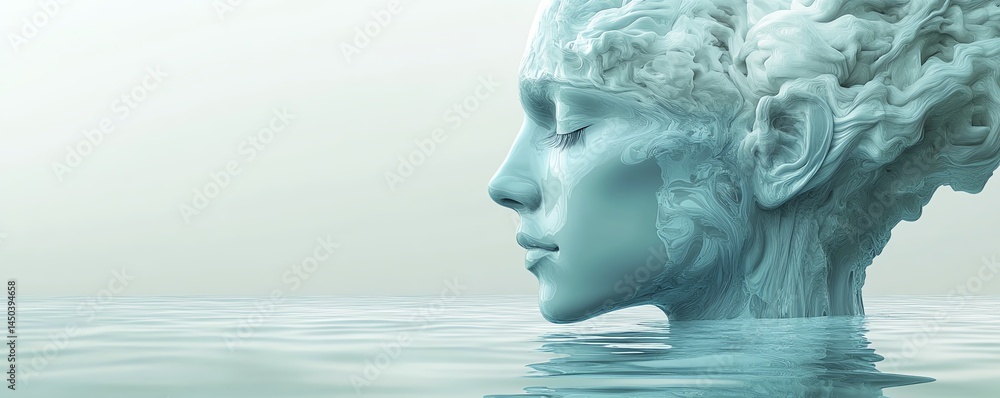 Serene woman's face emerging from water.