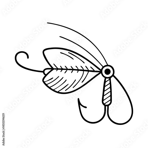fly fishing lure icon, fly fishing lure line art - simple line art of fly fishing lure, perfect for fly fishing lure logos and icons