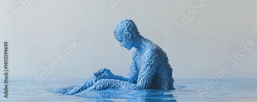 Obraz na płótnie Blue figure submerged in water, serene pose. w salonie
