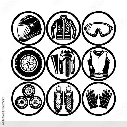Motorcycle Gear and Accessories Icons