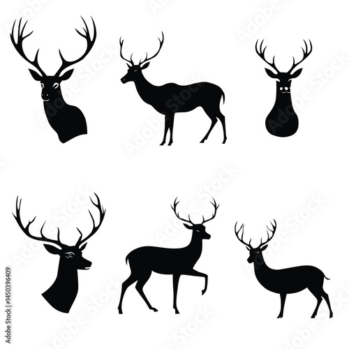Vector Silhouette Collection of Deer – Various Poses and Styles