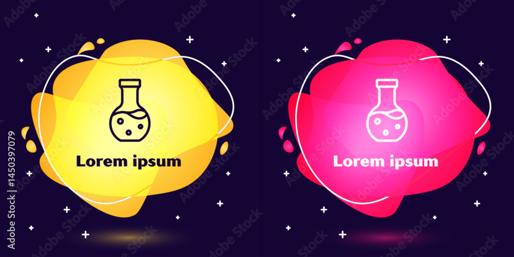Set line Test tube and flask chemical laboratory test icon isolated on blue background. Laboratory glassware sign. Abstract banner with liquid shapes. Vector Set line Test tube and flask chemical laboratory test icon isolated on blue background. Laboratory glassware sign. Abstract banner with liquid shapes. Vector
