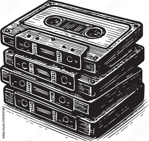 cassete tapes stack vector illustration