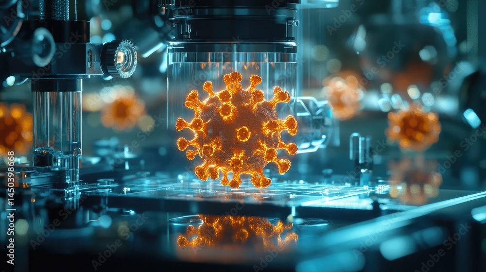 Obraz premium High-tech medical device processing microscopic virus samples.