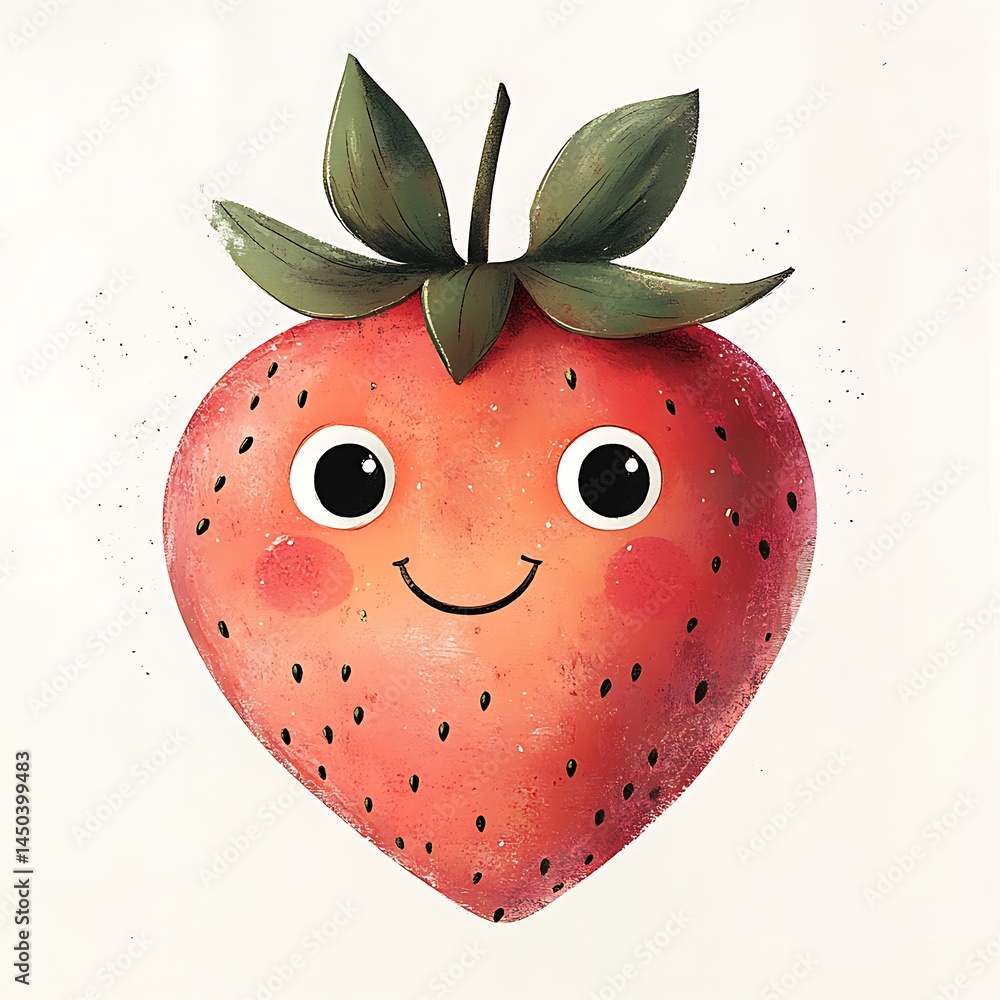 Obraz premium Delightful Watercolor Strawberry Character with Big Eyes and a Cheerful Smile