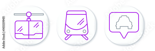 Set line Map pointer with taxi, Cable car and Tram and railway icon. Vector