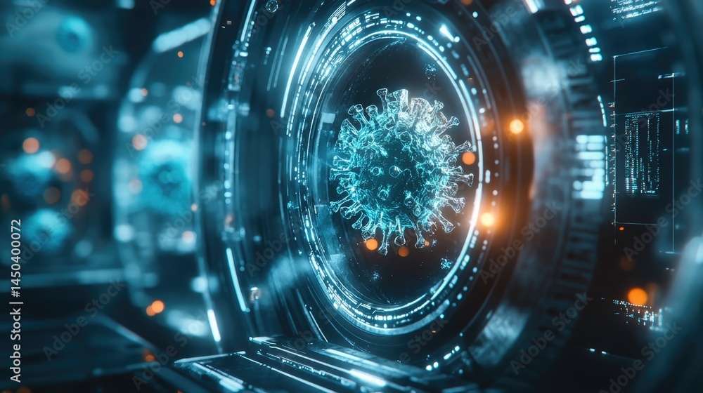 Obraz premium High-tech interface displays a microscopic virus.