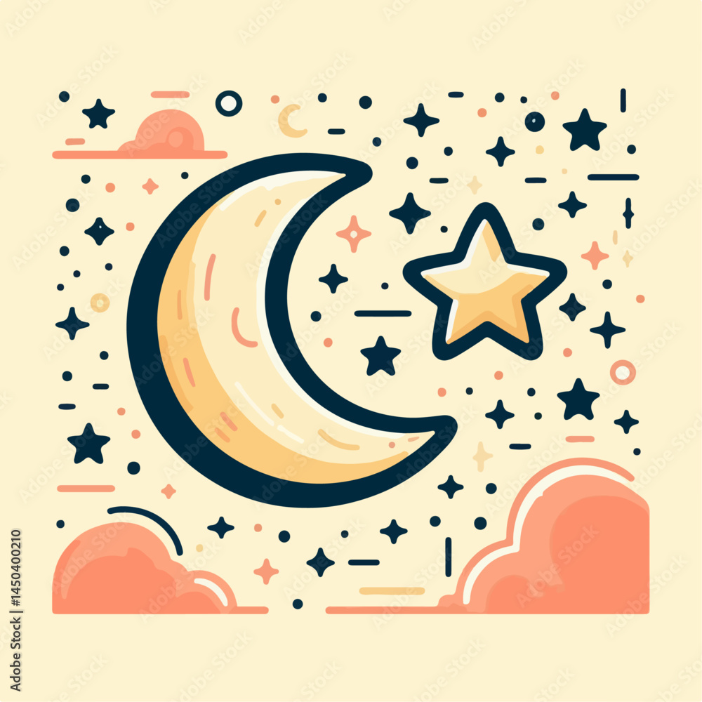 Fototapeta premium Beautiful cartoon illustration of moon and stars