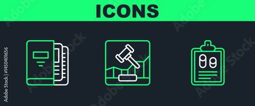 Set line Business finance report, Office folders and Online internet auction icon. Vector