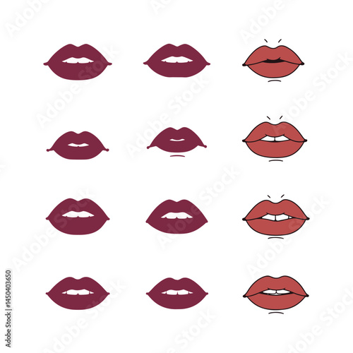 set of lips vector human body parts icons set design illustrations