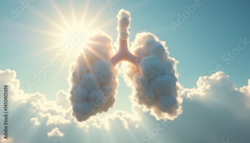 Lungs made of clouds floating in a serene sky  