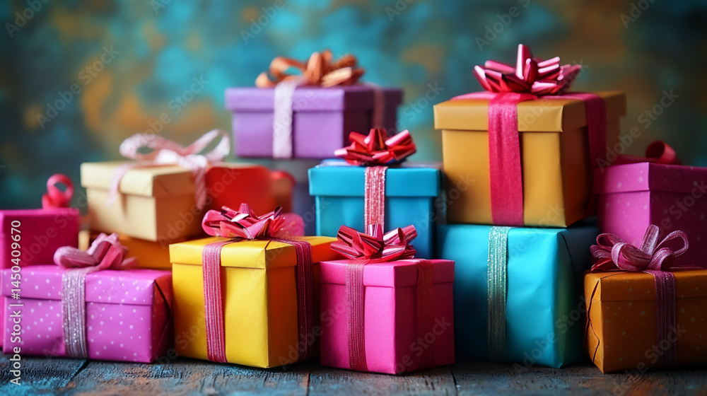 Fototapeta premium stack of gift boxes in various sizes and colors