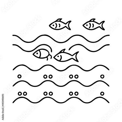 ocean wave with fish icon, ocean wave with fish line art - simple line art of ocean wave with fish, perfect for ocean wave with fish logos and icons