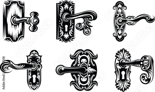 Vintage Decorative Door Handles - Ornate Door Hardware Vector Set
