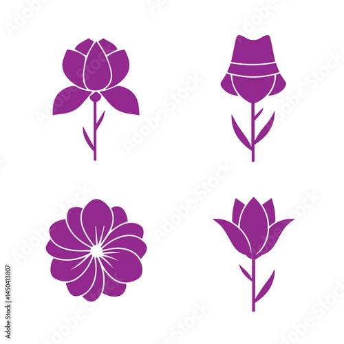 Artistic botanical flower bundle in flat style with petal variations ideal in home décor pattern or logo elements

