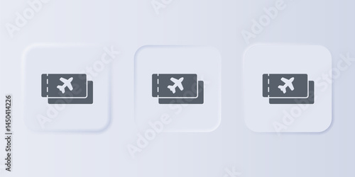 Grey Airline ticket icon isolated on grey background. Plane ticket. Set icons in square buttons. Vector