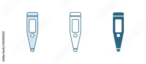 Blue Medical digital thermometer for medical examination icon isolated on white background. Vector