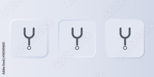 Grey Musical tuning fork for tuning musical instruments icon isolated on grey background. Set icons in square buttons. Vector
