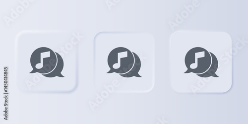Grey Musical note in speech bubble icon isolated on grey background. Music and sound concept. Set icons in square buttons. Vector