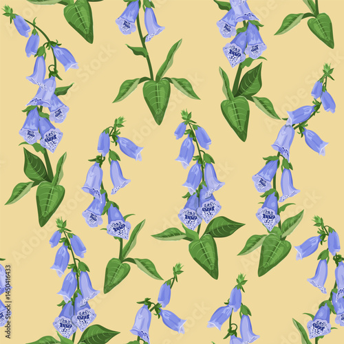 Seamless vector illustration with digitalis on a beige background. For decorating textiles, packaging