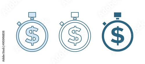 Blue Time is money icon isolated on white background. Money is time. Effective time management. Convert time to money. Stopwatch sign. Vector