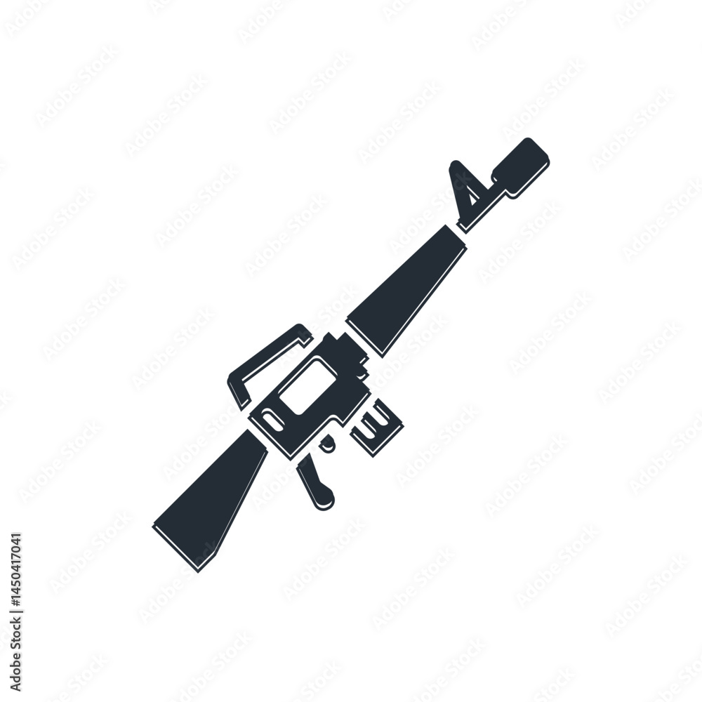 Black M16A1 rifle icon isolated on white background. US Army M16 rifle. Vector Black M16A1 rifle icon isolated on white background. US Army M16 rifle. Vector