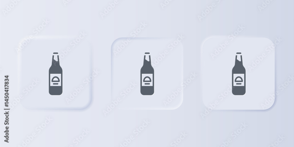 Grey Beer bottle icon isolated on grey background. Set icons in square buttons. Vector Grey Beer bottle icon isolated on grey background. Set icons in square buttons. Vector