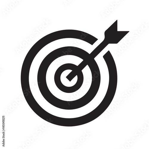 A black and white graphic of a target with an arrow hitting the bullseye