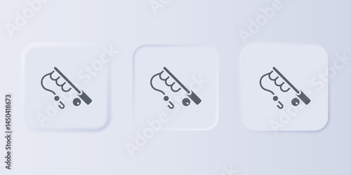Grey Fishing rod icon isolated on grey background. Fishing equipment and fish farming topics. Set icons in square buttons. Vector