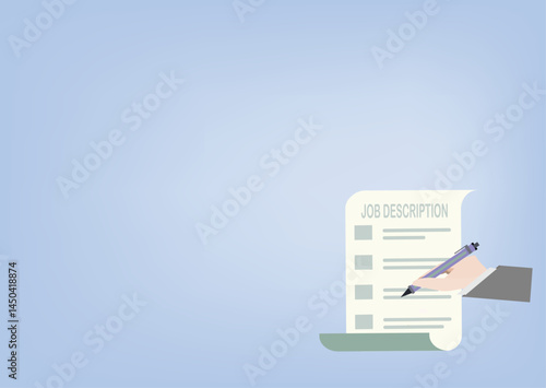 Work descriptions concept, Company employee writing job, Recruitment headhunting, duties and responsibilities for work.