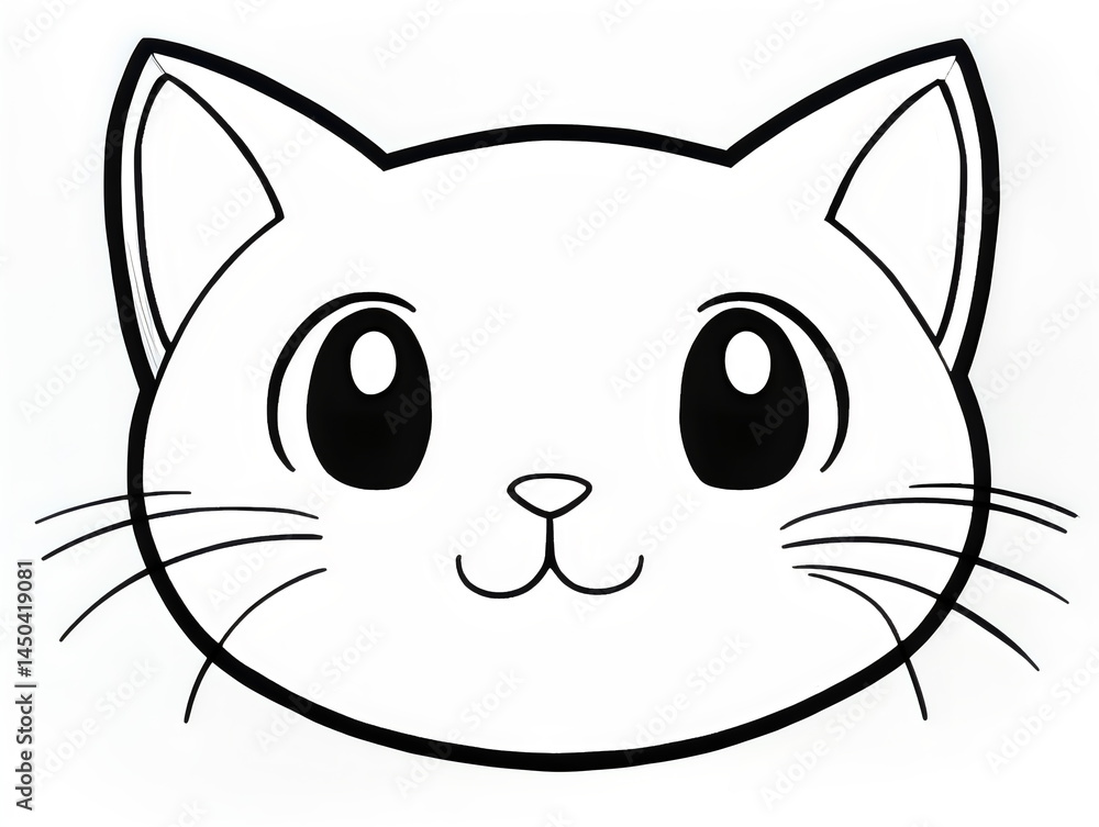 Simple coloring page featuring a cute cat head with big expressive eyes and whiskers for creative fun Simple coloring page featuring a cute cat head with big expressive eyes and whiskers for creative fun