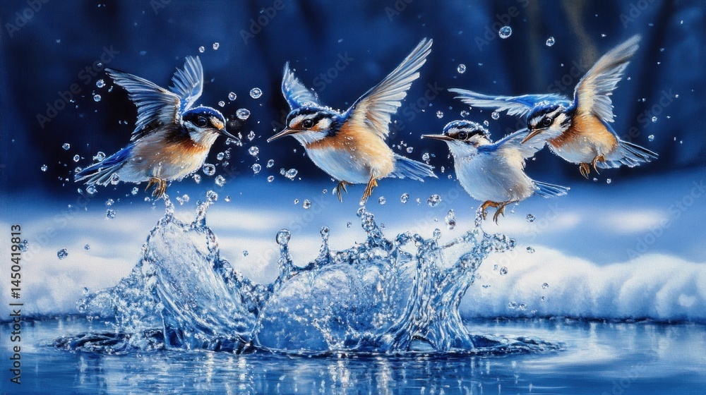 Obraz premium Birds in flight splash water