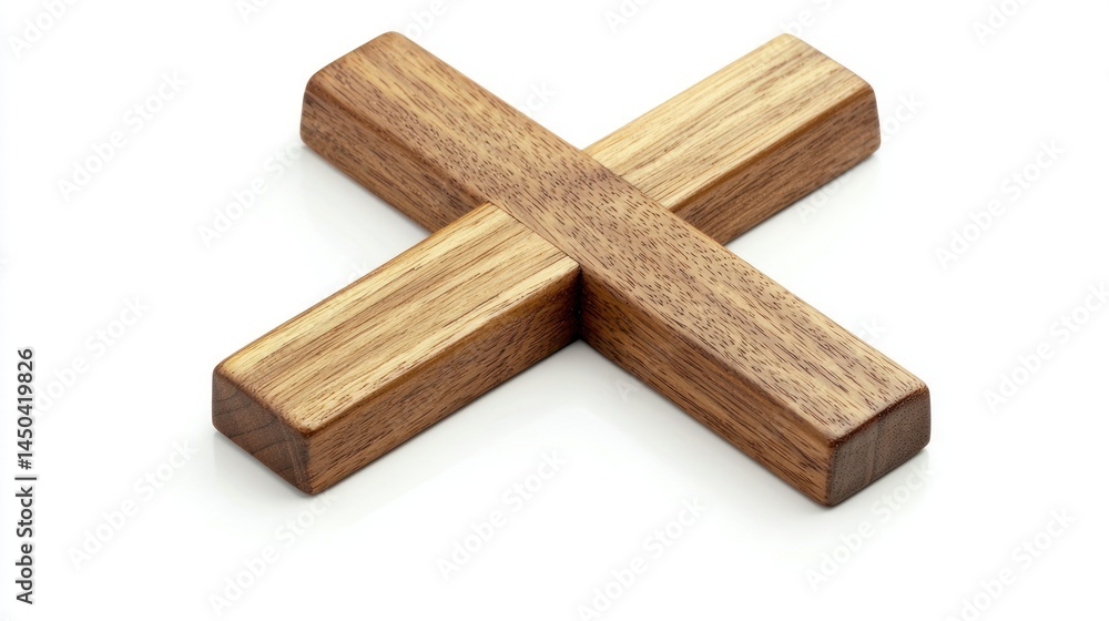 Polished oak wooden cross with smooth edges on white background. Polished oak wooden cross with smooth edges on white background.