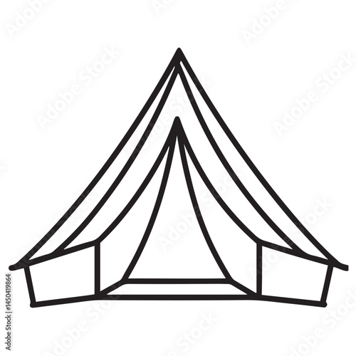 A simple line drawing of a camping tent with a triangular shape design