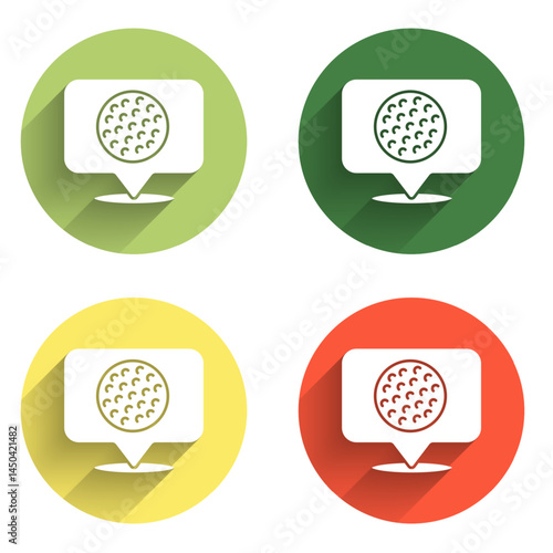 Set Golf label icon isolated with long shadow background. Color circle button. Vector
