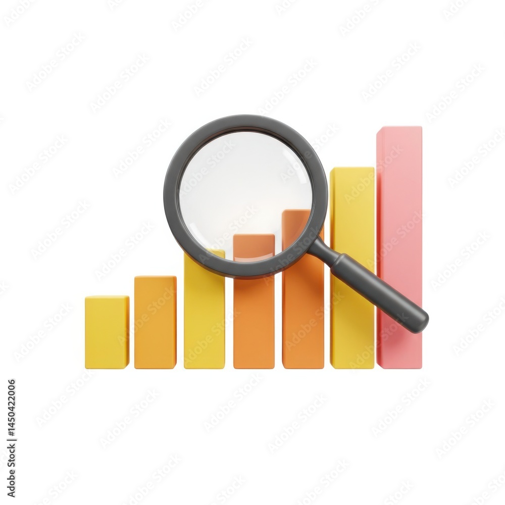 Analyzing growth chart with magnifying glass for business intelligence Analyzing growth chart with magnifying glass for business intelligence