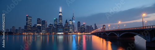 metropoli verticale con grattacieli interconnessi da ponti dati