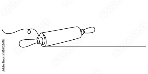 continuous line drawing of rolling pin symbol. abstract line art illustration, Rolling pin kitchen utensils one line continuous drawing illustration, Kitchen tools continuous one line illustration. 