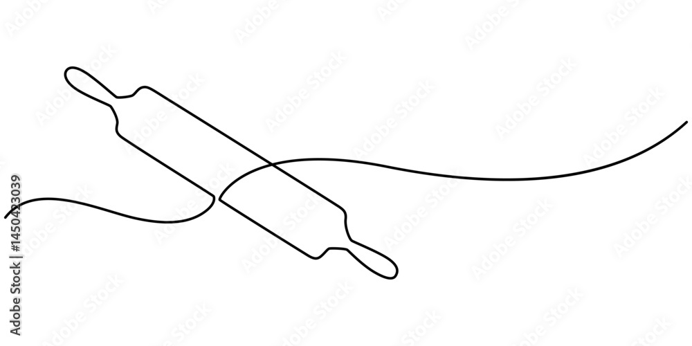 continuous line drawing of rolling pin symbol. abstract line art illustration, Rolling pin kitchen utensils one line continuous drawing illustration, Kitchen tools continuous one line illustration. continuous line drawing of rolling pin symbol. abstract line art illustration, Rolling pin kitchen utensils one line continuous drawing illustration, Kitchen tools continuous one line illustration.