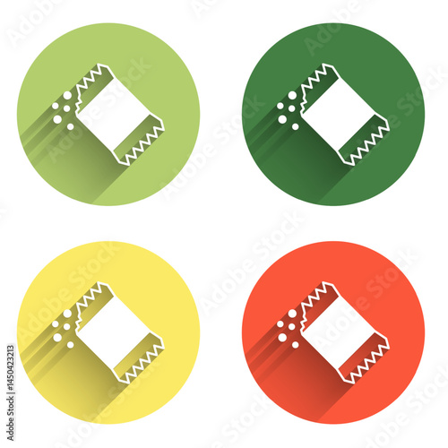 Set Packet of pepper icon isolated with long shadow background. Color circle button. Vector